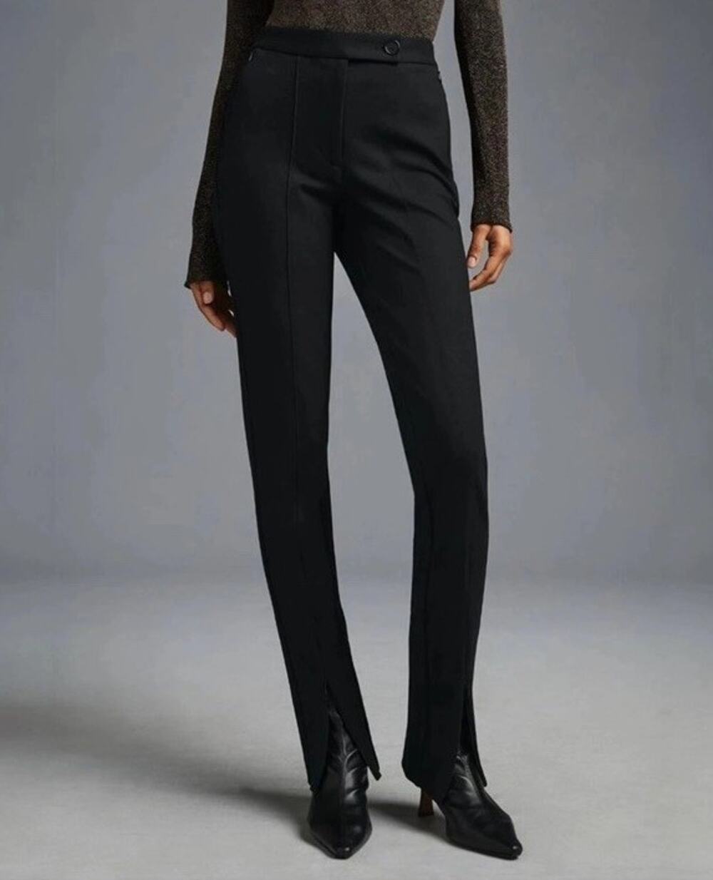 Anthropologie Maeve Black Ponte Zip Slit Front Legs Skinny Stretch Pants 8 RG